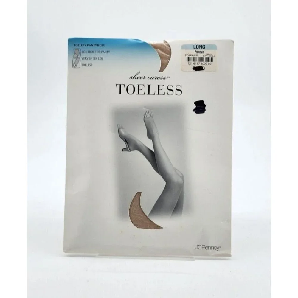 x2 JC‎ Penney Sheer Caress Control Top Toeless Pantyhose Porcelain Size Long